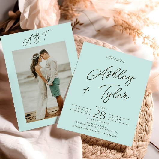 Modern beach destination photo wedding 招待状