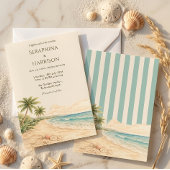 Modern Beach Destination Wedding Light Blue Stripe 招待状