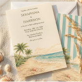 Modern Beach Destination Wedding Light Blue Stripe 招待状