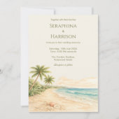 Modern Beach Destination Wedding Sage Green Stripe 招待状 (正面)