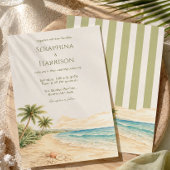Modern Beach Destination Wedding Sage Green Stripe 招待状