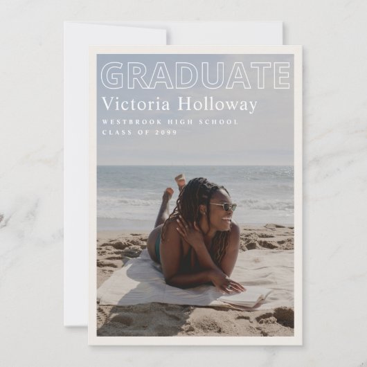 Modern Beach Photo Graduation Announcement Card 招待状 (正面)