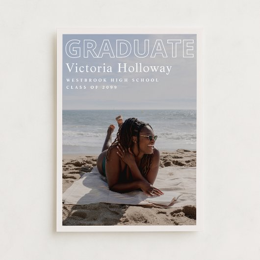Modern Beach Photo Graduation Announcement Card 招待状