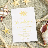 Modern Beach Starfish Coastal Script Wedding 箔招待状