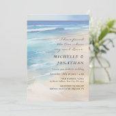 Modern Beach Watercolor Ocean Christian Wedding 招待状 (スタンド正面)