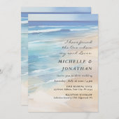 Modern Beach Watercolor Ocean Christian Wedding 招待状 (正面/裏面)