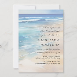 Modern Beach Watercolor Ocean Christian Wedding 招待状