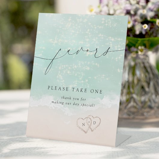 Modern beach wedding favors please take one sign 台座サイン