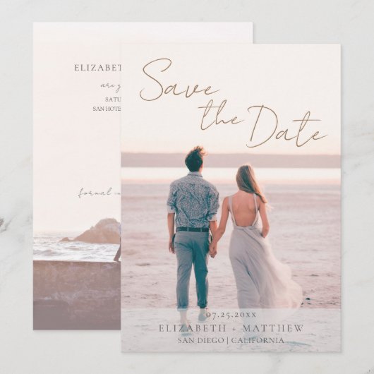 Modern Beach Wedding Save the Date 招待状 (正面/裏面)