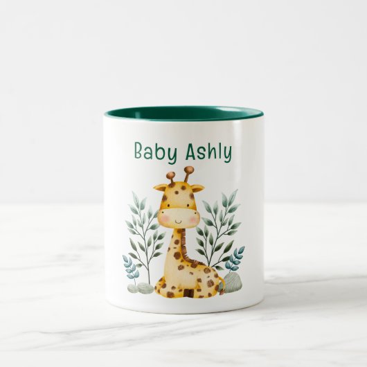 Modern Beauty Orange Giraffe With Name Coffee Mug ツートーンマグカップ (中央)