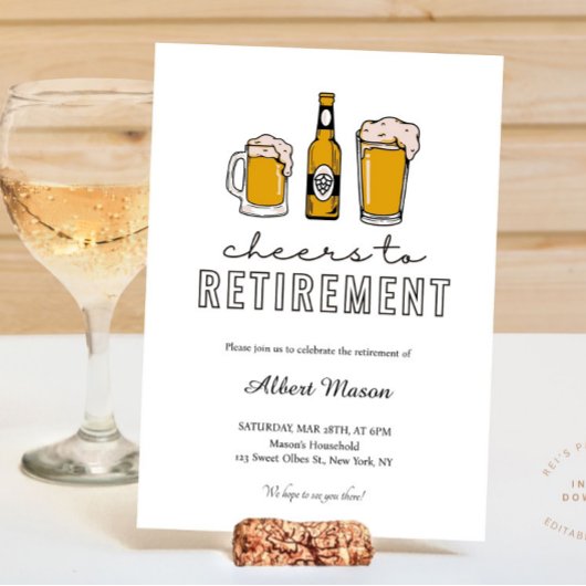 Modern Beer Cheers to Retirement Party 招待状