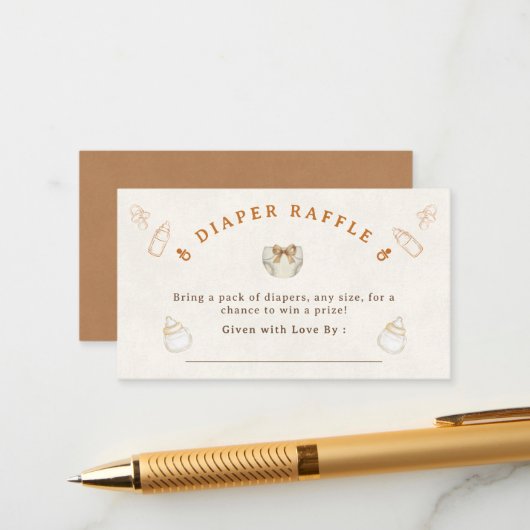 Modern Beer Diaper Raffle Baby Shower エンクロージャーカード (正面/裏面インサイチュ)