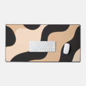 Modern Beige Black Wavy Abstract Desk Mat デスクマット (キーボード&マウス)