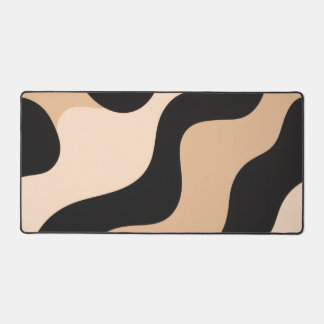 Modern Beige Black Wavy Abstract Desk Mat デスクマット