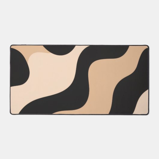 Modern Beige Black Wavy Abstract Desk Mat デスクマット (正面)