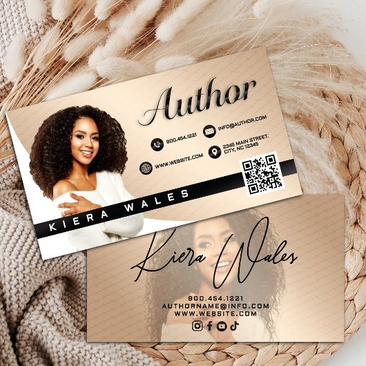 Modern Beige, Black & White Author Branding  名刺