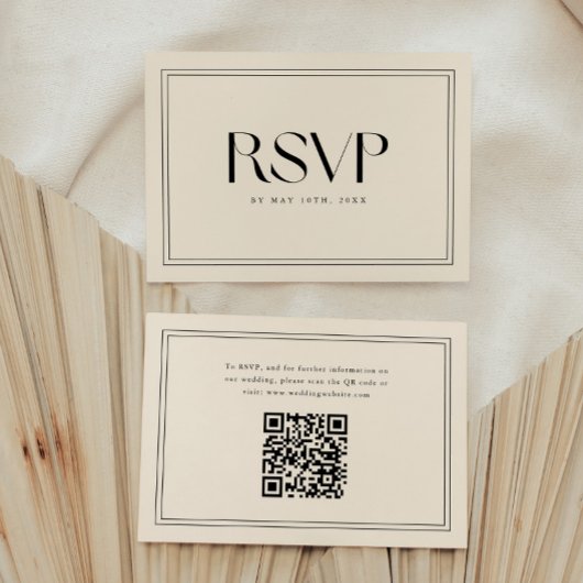 Modern Beige Bold Typography Wedding QR Code 出欠カード