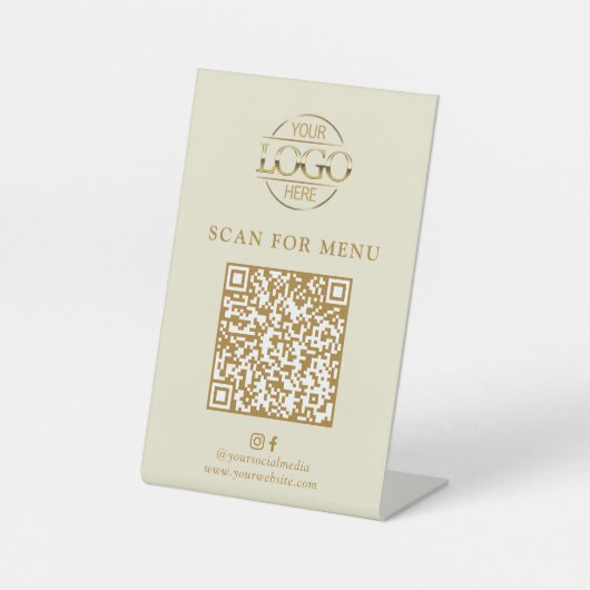 Modern Beige Business Logo Contactles QR Code Menu 台座サイン (正面)
