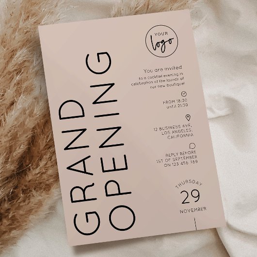 Modern Beige Business Logo Grand Opening 招待状