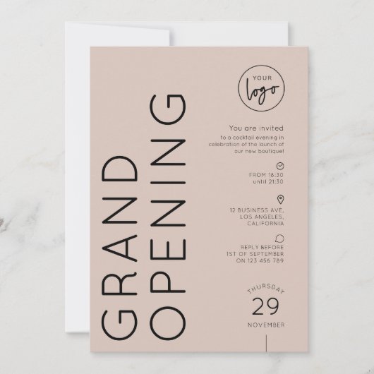 Modern Beige Business Logo Grand Opening 招待状 (正面)