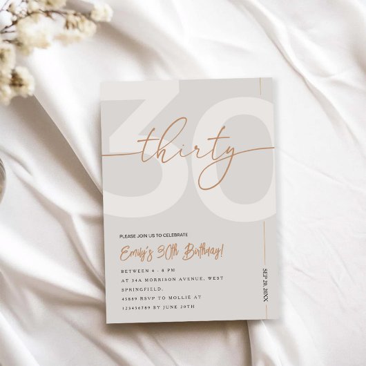 Modern Beige & Gold 30th Birthday Invitation 招待状