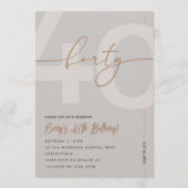 Modern Beige & Gold 40th Birthday Invitation 招待状 (正面)
