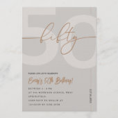Modern Beige & Gold 50th Birthday Invitation 招待状 (正面)
