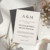 Modern beige gray minimalist wedding invitation 招待状