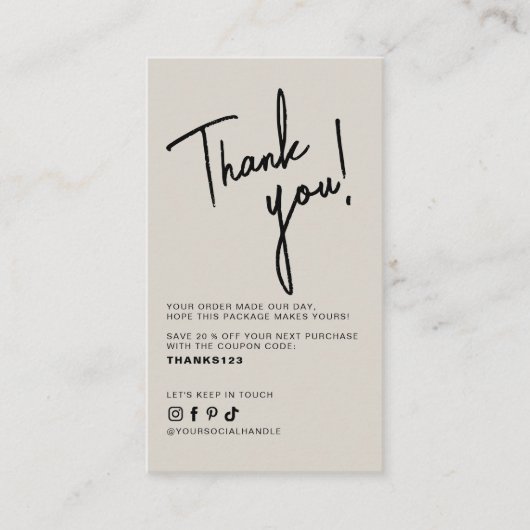 Modern beige gray order thank you QR code 名刺 (正面)