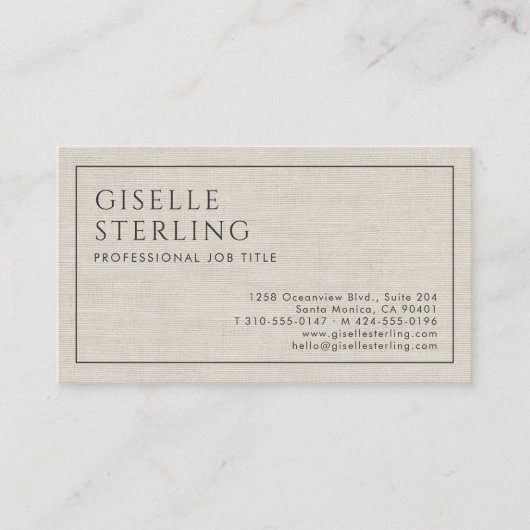 Modern Beige Linen Professional Luxury Minimalist 名刺 (正面)