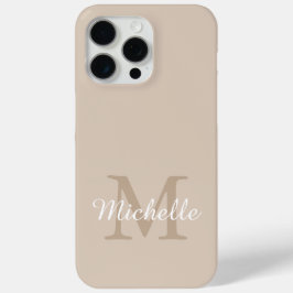 Modern Beige Monogram Script Name iPhone 15 Pro Maxケース