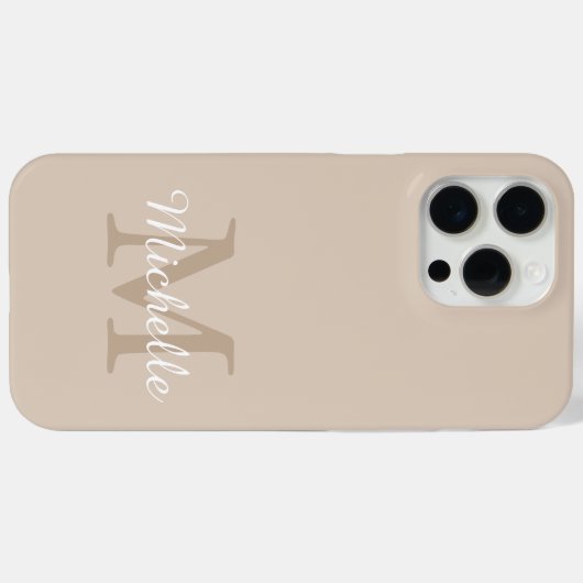 Modern Beige Monogram Script Name Case-Mate iPhoneケース (裏面 (横))