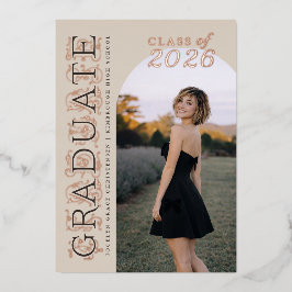 Modern Beige Neutral Photo Graduation Rose Gold 箔招待状