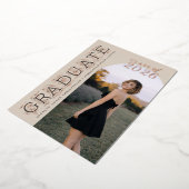 Modern Beige Neutral Photo Graduation Rose Gold 箔招待状 (回転した状態)