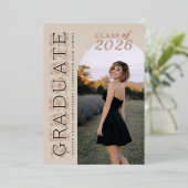Modern Beige Neutral Photo Graduation Rose Gold 箔招待状 (立ち正面)