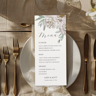  Modern beige & Off White Floral Wedding Menu メニュー