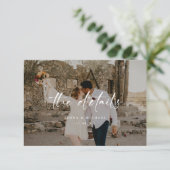 Modern Beige Photo Script Wedding Details エンクロージャーカード (スタンド正面)