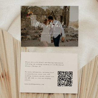 Modern Beige Photo Script Wedding Details エンクロージャーカード