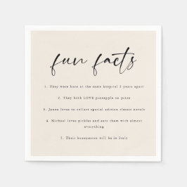 Modern Beige Script "Fun Facts" Wedding スタンダードカクテルナプキン