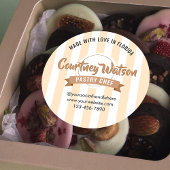 Modern Beige Stripe Cake Bakery Pastry Chef ラウンドシール