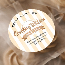 Modern Beige Stripe Cake Bakery Pastry Chef ラウンドシール