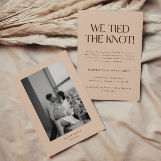 Modern Beige Wedding Elopement & Reception Party 招待状
