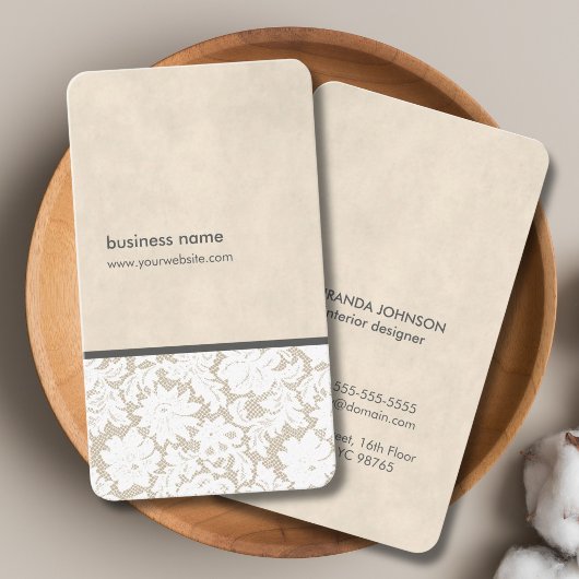 Modern Beige White Lace Pattern Interior Designer 名刺