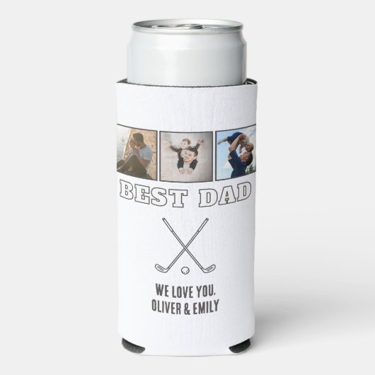 Modern Best Dad 3 Photo Collage Keepsake Golf スリム缶クーラー (Seltzer裏面)