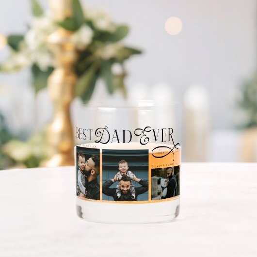 Modern Best Dad Ever Photo Collage Fathers Day ウイスキーグラス (インサイチュ (ウェディング))