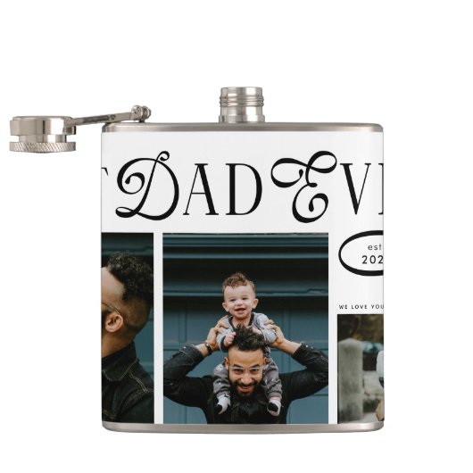 Modern Best Dad Ever Photo Heart Fathers Day Gifts フラスク (オープン)