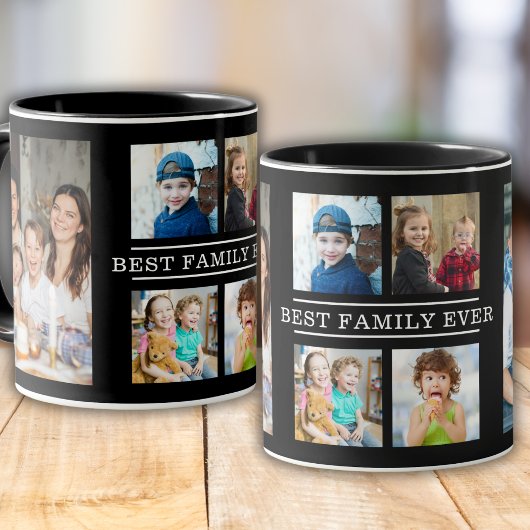 Modern Best Family Ever 6 Photo Collage Black マグカップ