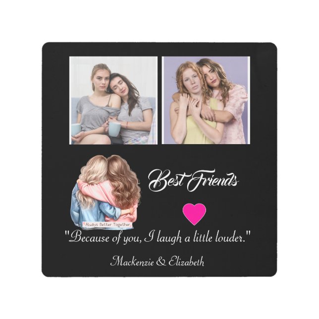 Modern Best Friends Photo Grid Keepsake Gift Plaqu メタルプリント (正面)