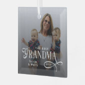 Modern Best Grandma Ever Photo Personalized ガラスオーナメント (正面左)