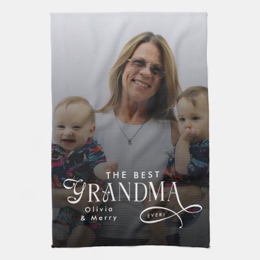 Modern Best Grandma Ever Photo Personalized キッチンタオル (縦)